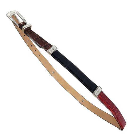 Brighton- Women’s Multi Color Croc Pattern Leather Silver Buckle Belt, M/L - Picture 1 of 13